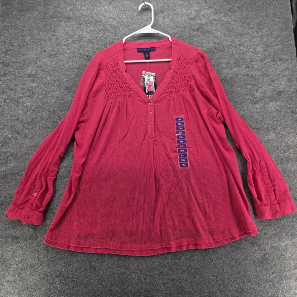 Bandolino Blouse Tunic Womens XXL Pink V-Neck Roll Tab Sleeve Relaxed Fit